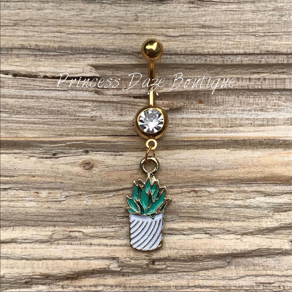 Gold Cactus Belly Button Ring